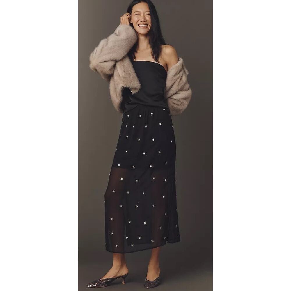 Anthropologie Sheer Shine Column midi skirt women's size L